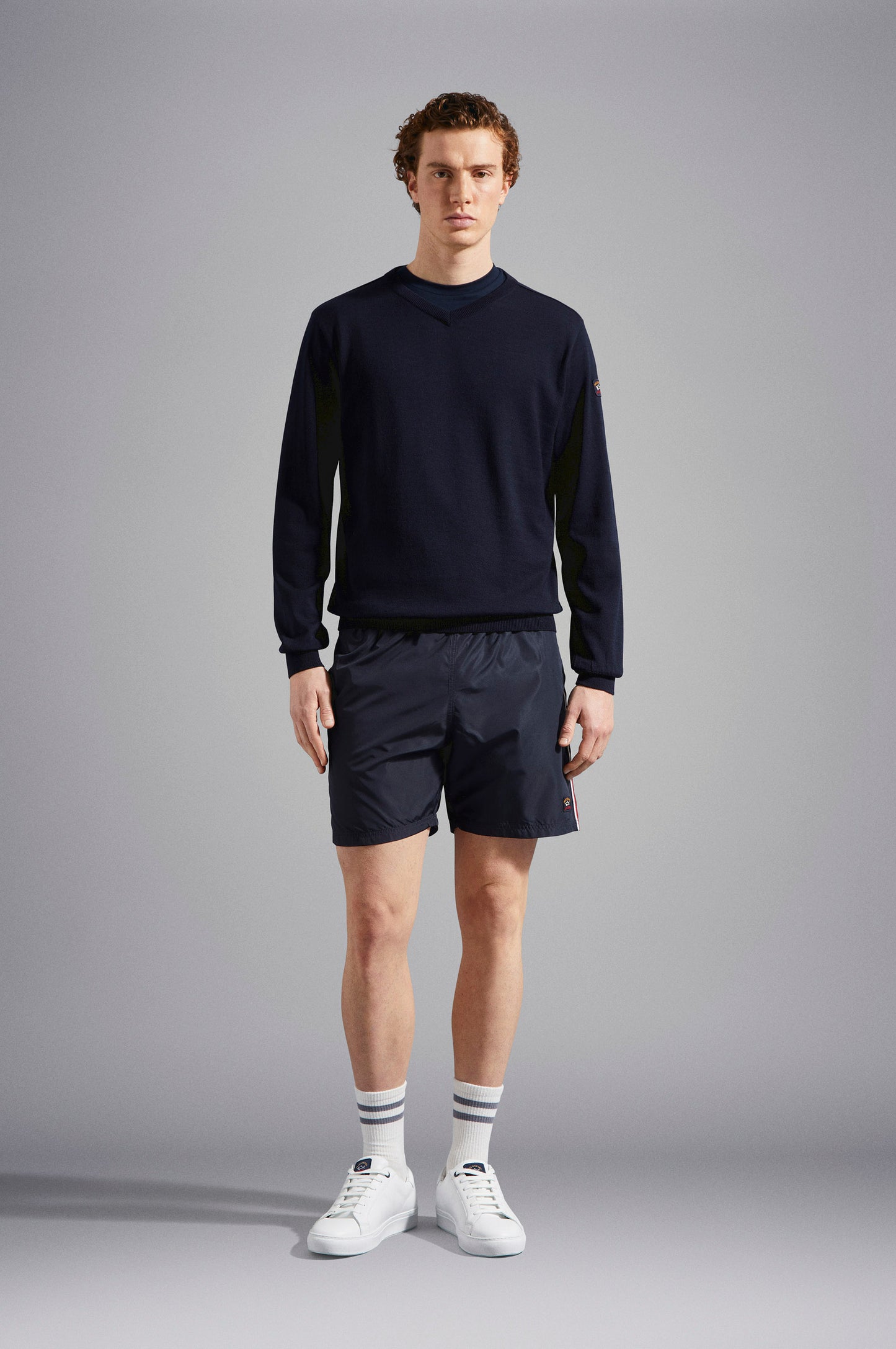 Paul & Shark Merino Wool V-neck With Iconic Badge C0P1041 - Navy C0P1041-050-lf-v