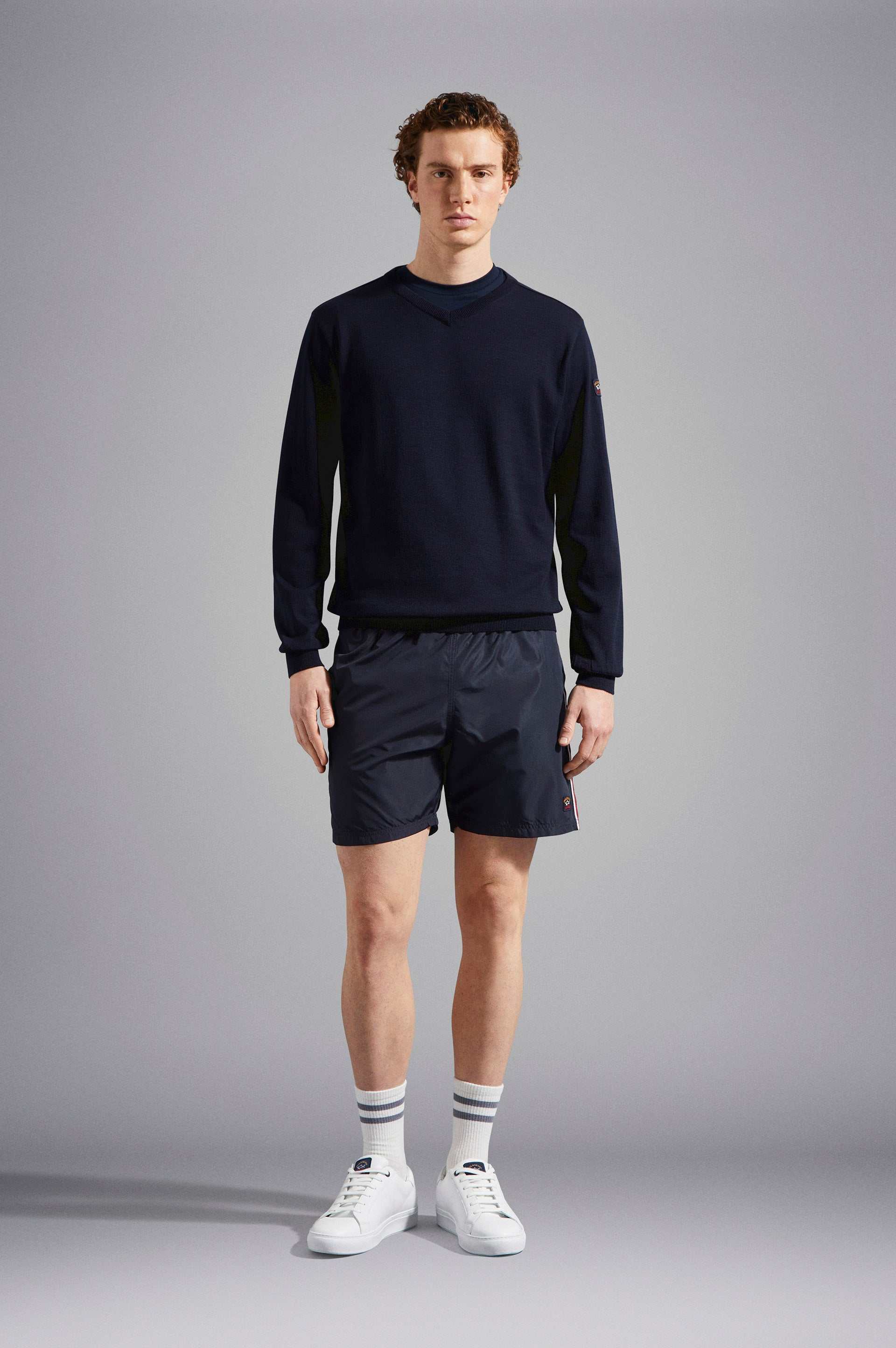 Paul & Shark Merino Wool V-neck With Iconic Badge C0P1041 - Navy C0P1041-050-lf-v