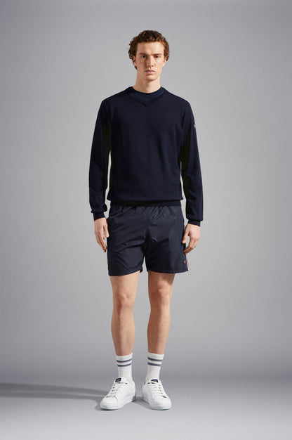 Paul & Shark Merino Wool V-neck With Iconic Badge C0P1041 - Navy C0P1041-050-lf-v