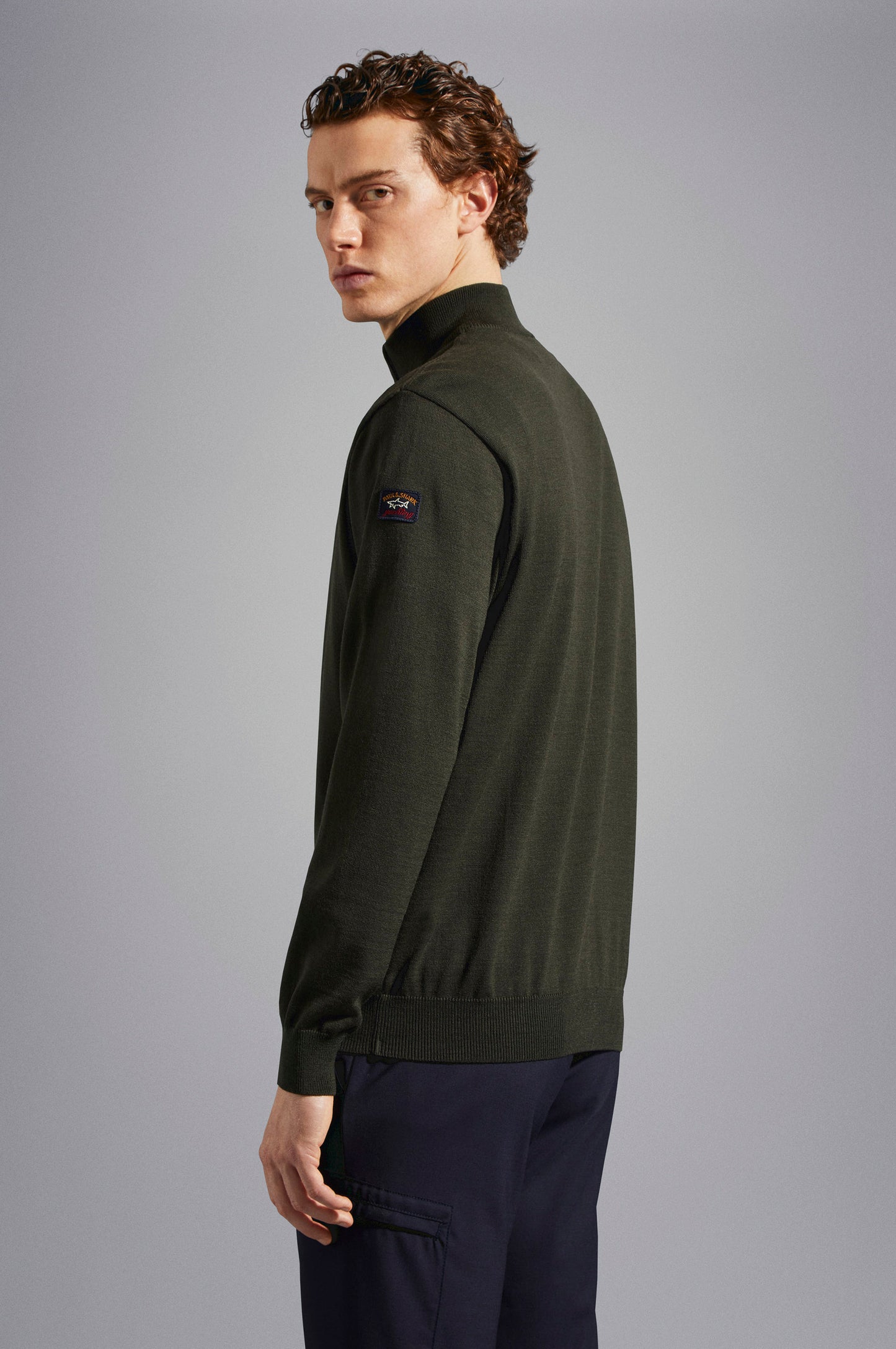 Paul & Shark Half-zip Merino Wool Sweater with Iconic Badge - Forest Night C0P1043-044-ab-v