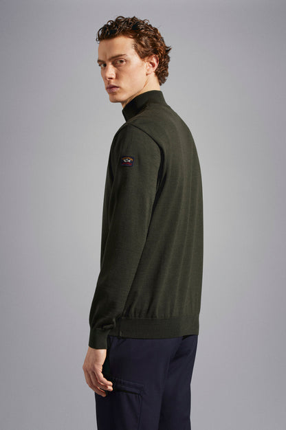 Paul & Shark Half-zip Merino Wool Sweater with Iconic Badge - Forest Night C0P1043-044-ab-v