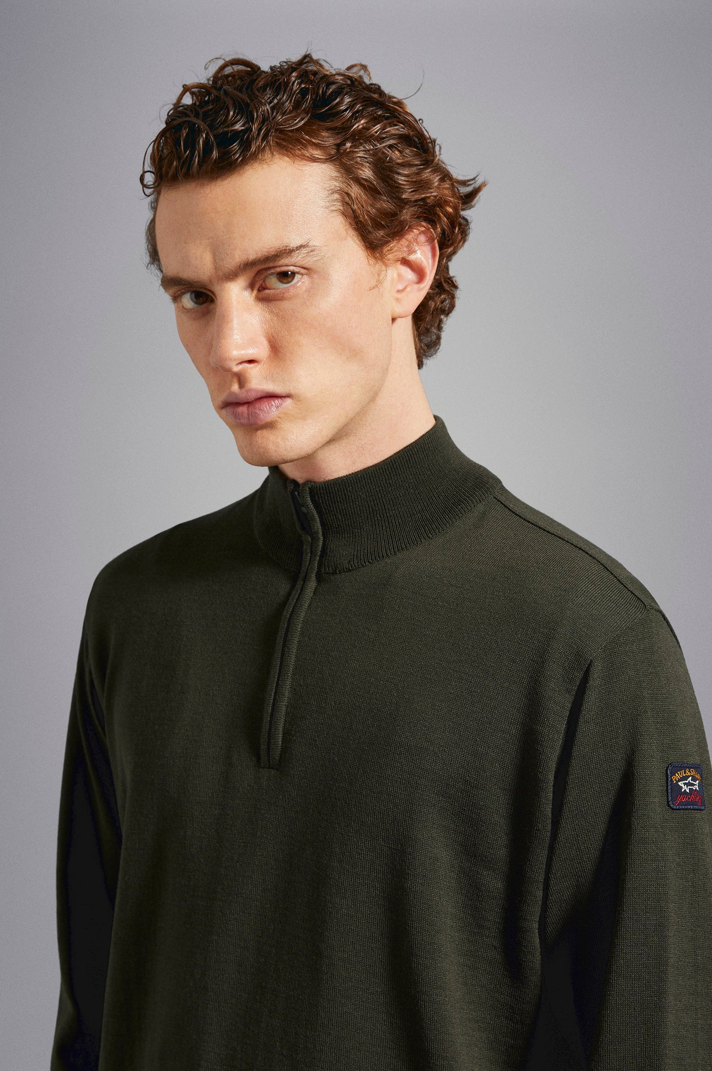 Paul & Shark Half-zip Merino Wool Sweater with Iconic Badge - Forest Night C0P1043-044-ad-v