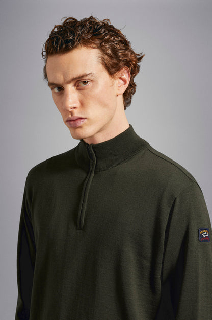 Paul & Shark Half-zip Merino Wool Sweater with Iconic Badge - Forest Night C0P1043-044-ad-v