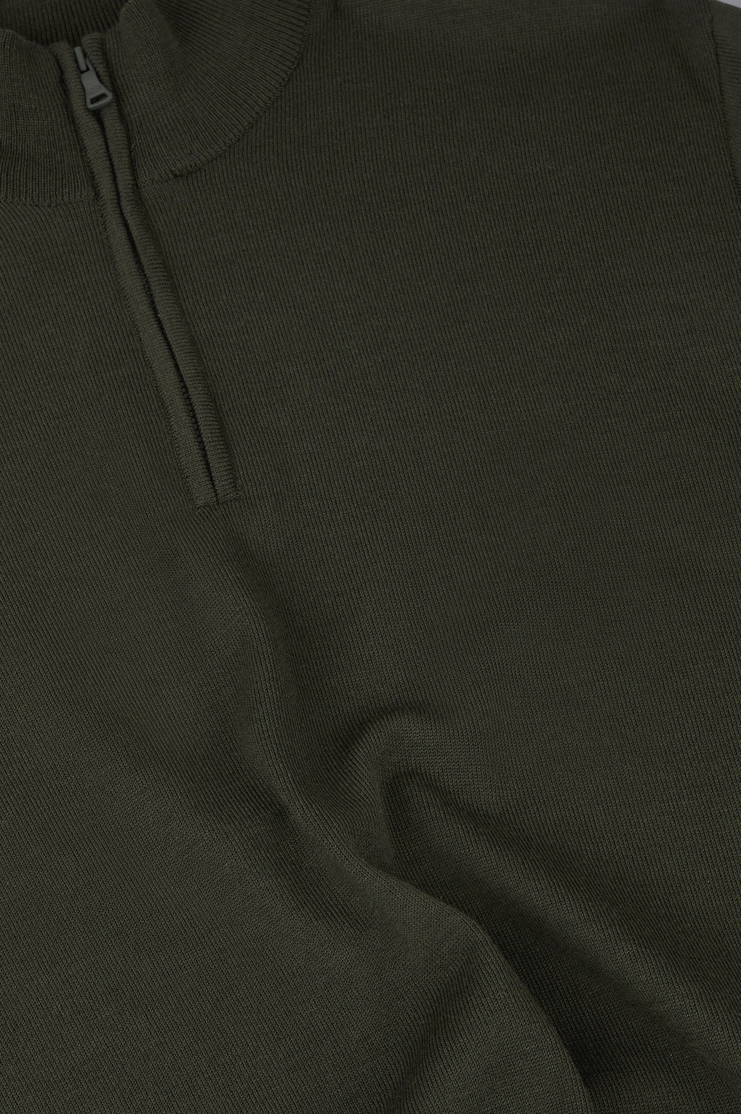 Paul & Shark Half-zip Merino Wool Sweater with Iconic Badge - Forest Night C0P1043-044-d-v