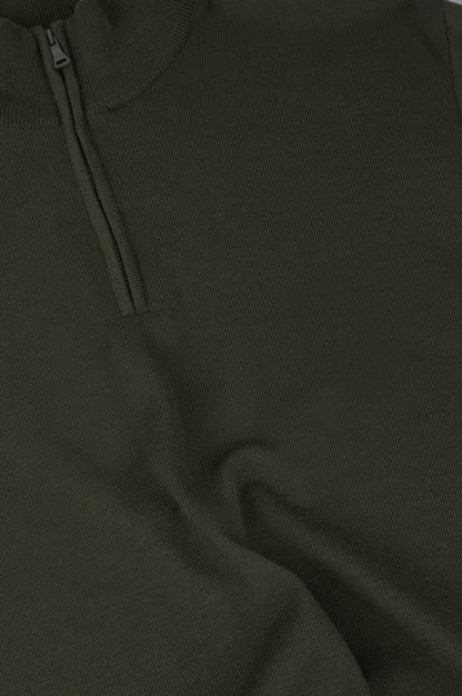 Paul & Shark Half-zip Merino Wool Sweater with Iconic Badge - Forest Night C0P1043-044-d-v