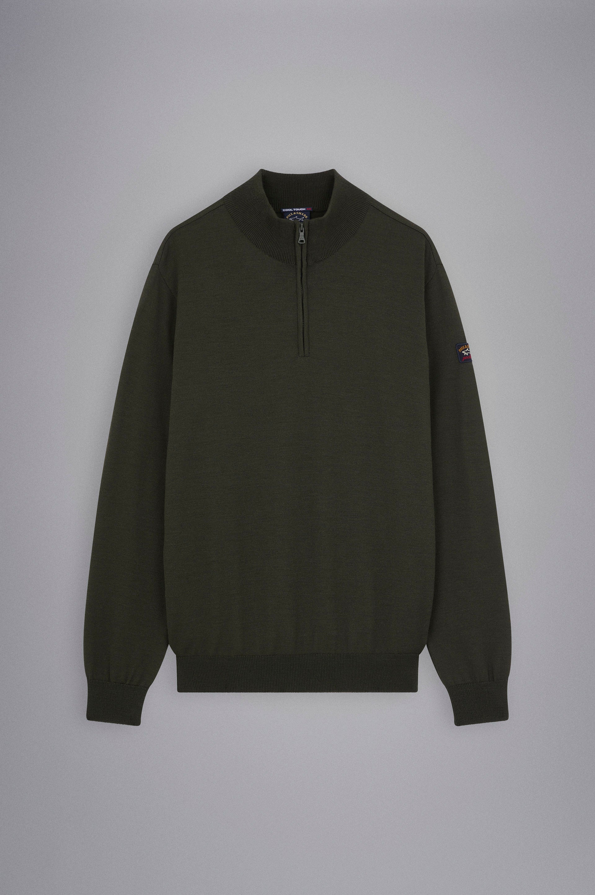 Paul & Shark Half-zip Merino Wool Sweater with Iconic Badge - Forest Night C0P1043-044-f-v