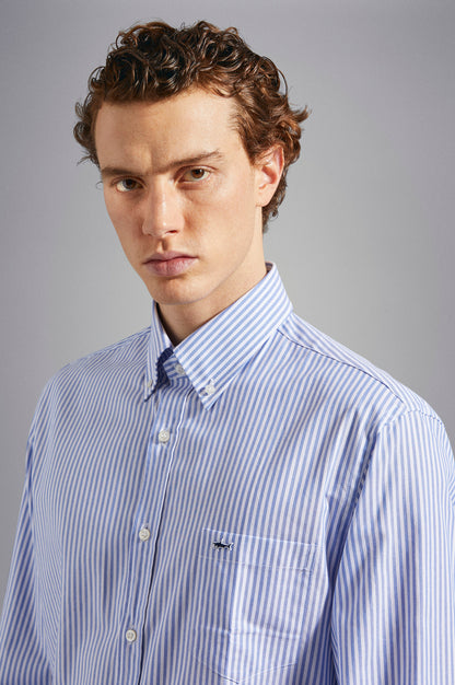 Paul & Shark Long Sleeve Striped Cotton Shirt C0p3006 - Light Blue C0P3006-002-ad-v