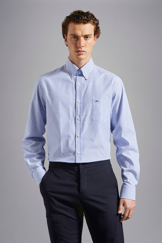 Paul & Shark Long Sleeve Striped Cotton Shirt C0p3006 - Light Blue C0P3006-002-af-v