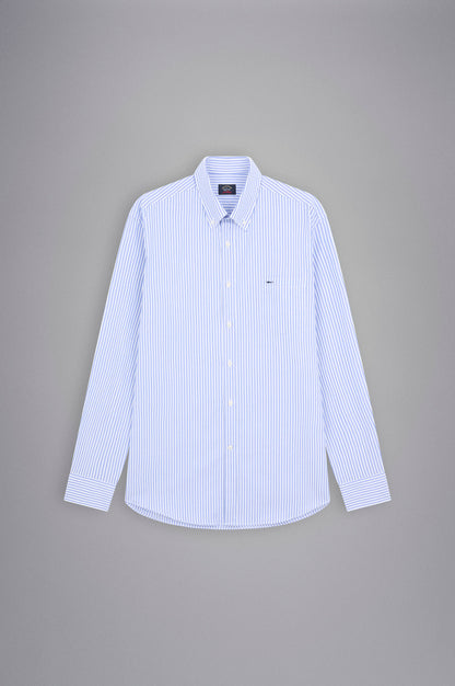 Paul & Shark Long Sleeve Striped Cotton Shirt C0p3006 - Light Blue C0P3006-002-f-v