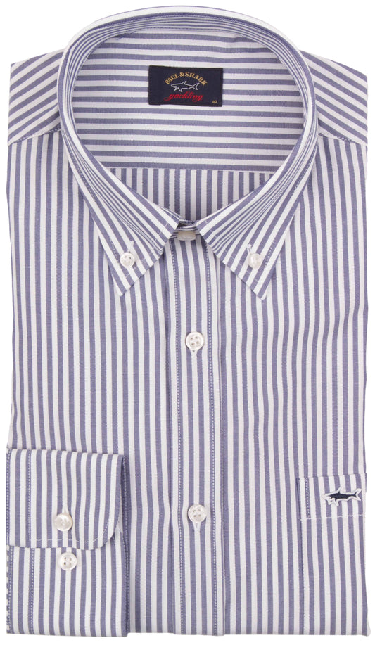 Paul & Shark Shark Basic Oxford Stripe Shirt - Navy C0p3006004-1