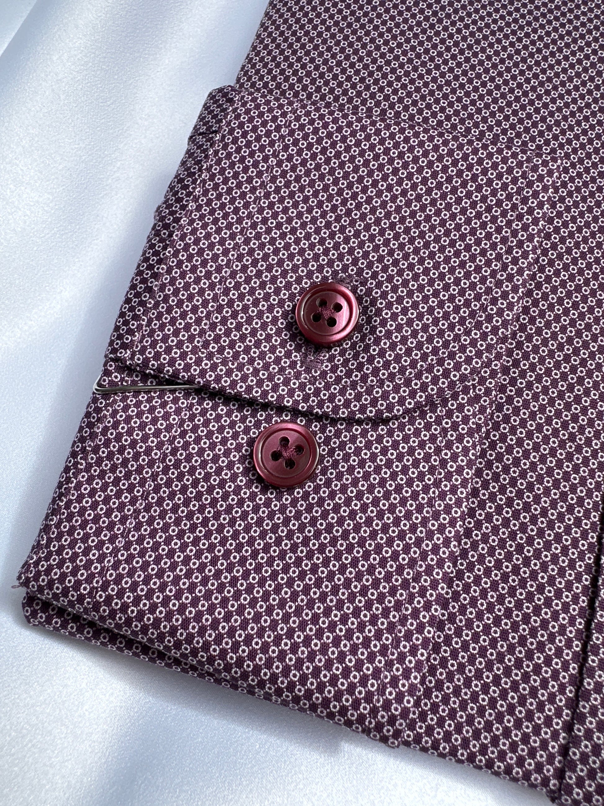 Purple dot-print shirt, button-down collar detail — Ryle Menswear, Tralee