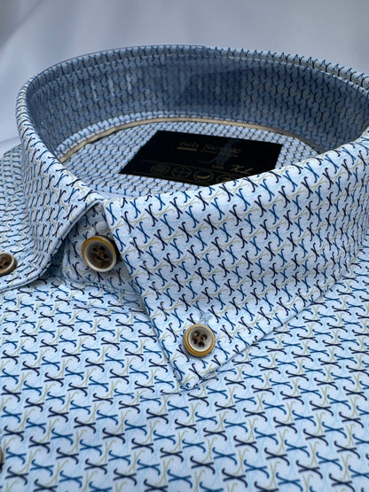 6th Sense Design light blue cross-print performance shirt at Ryle Menswear, Tralee