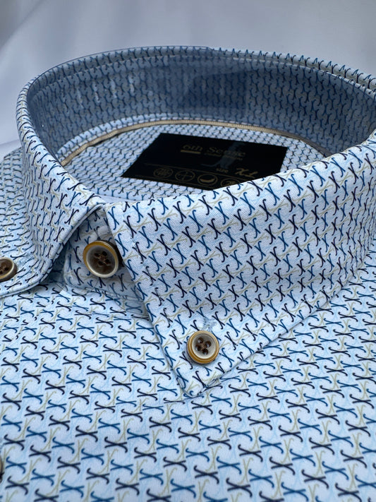 6th Sense Design light blue cross-print performance shirt at Ryle Menswear, Tralee