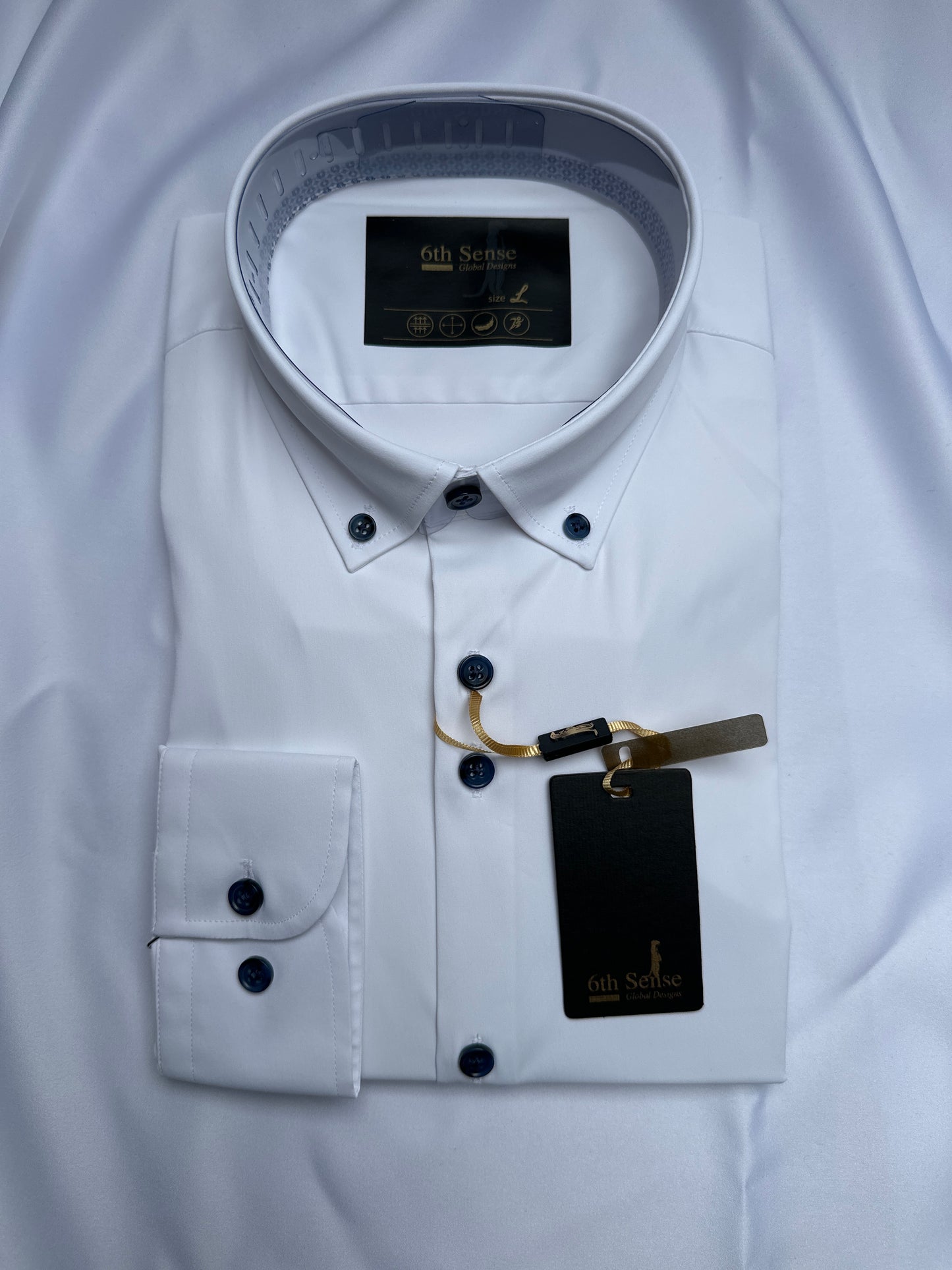 White 6th Sense Design travel shirt, fabric close-up — Ryle Menswear, Tralee