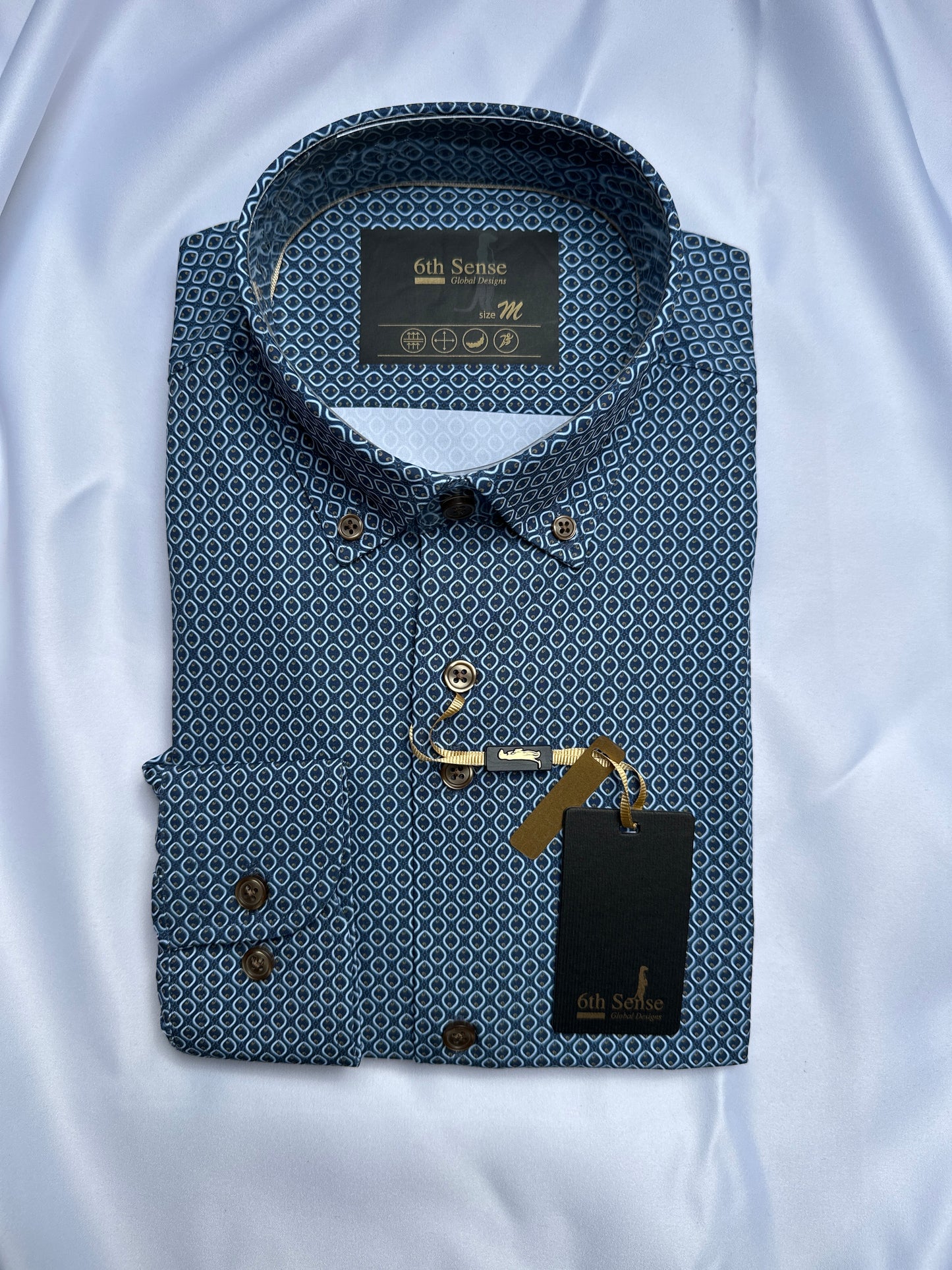 Navy 6th Sense Design performance shirt, fabric close-up — Ryle Menswear, Tralee