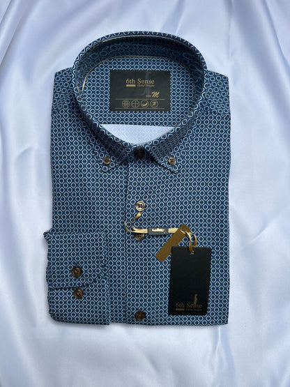 Navy 6th Sense Design performance shirt, fabric close-up — Ryle Menswear, Tralee