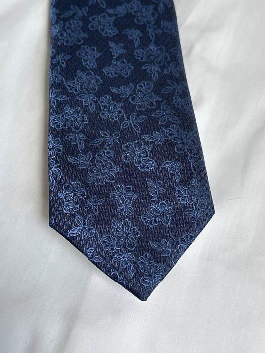 Navy floral tie and matching pocket square at Ryle Menswear, Tralee