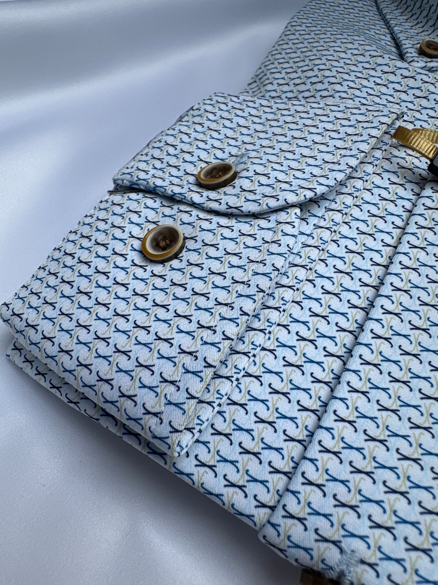 Light blue cross-print shirt, button-down collar detail — Ryle Menswear, Tralee
