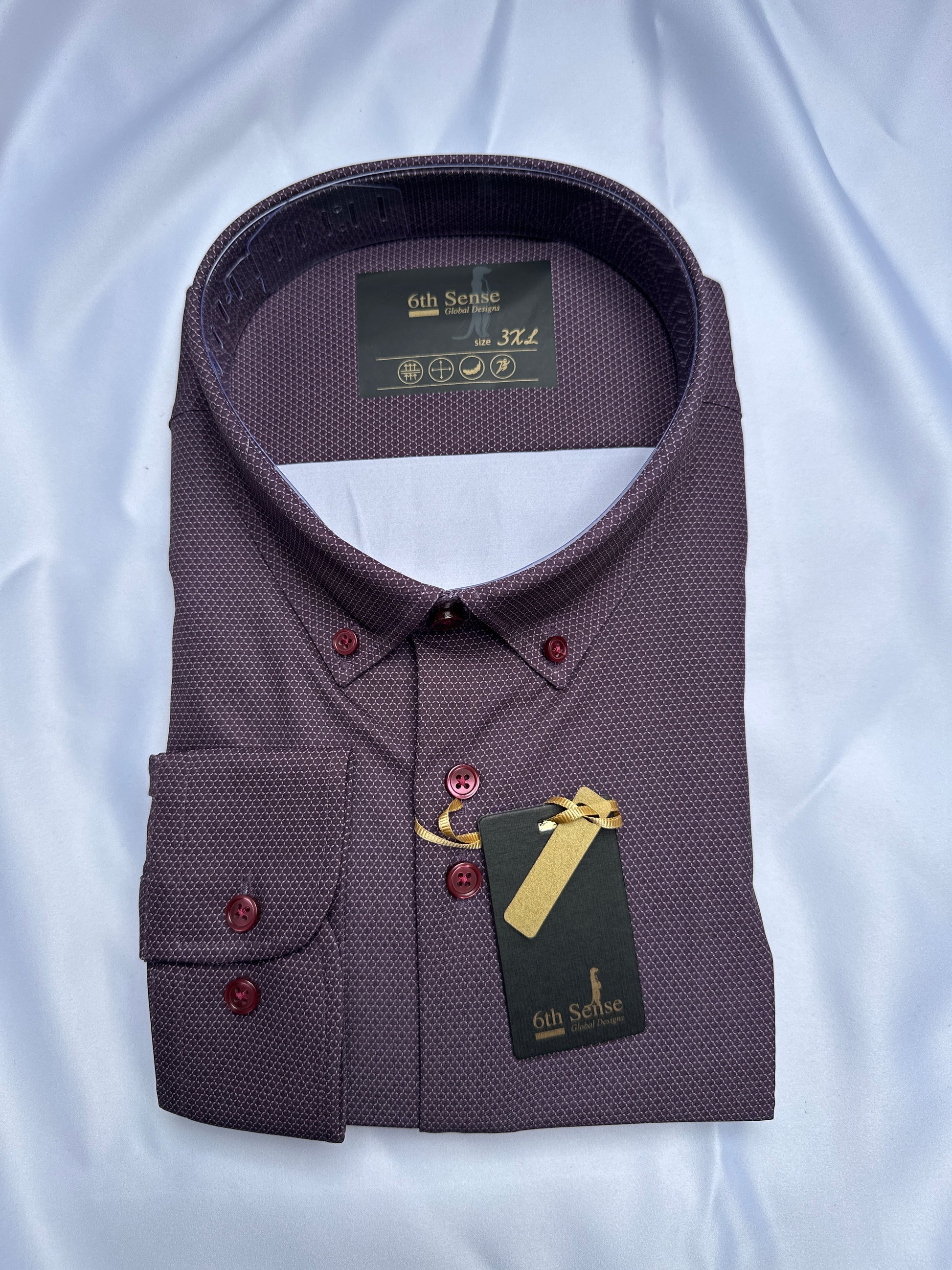 Purple 6th Sense Design shirt, collar and button detail — Ryle Menswear, Tralee