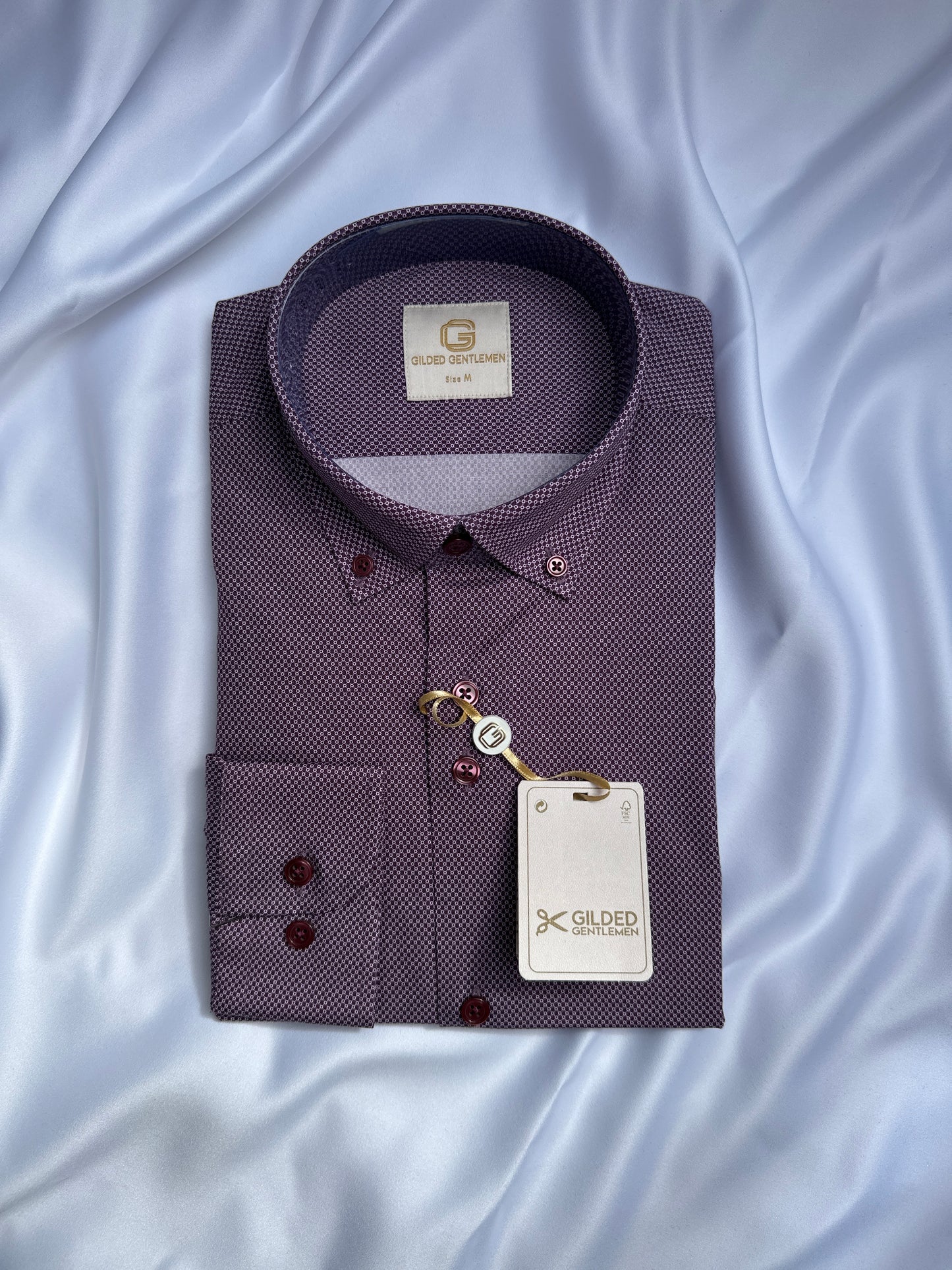 6th Sense Design purple dot-print button-down shirt at Ryle Menswear, Tralee
