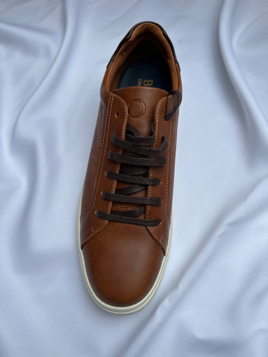 Brent Pope Ashhurst leather trainer in cognac, top view — Ryle Menswear, Tralee