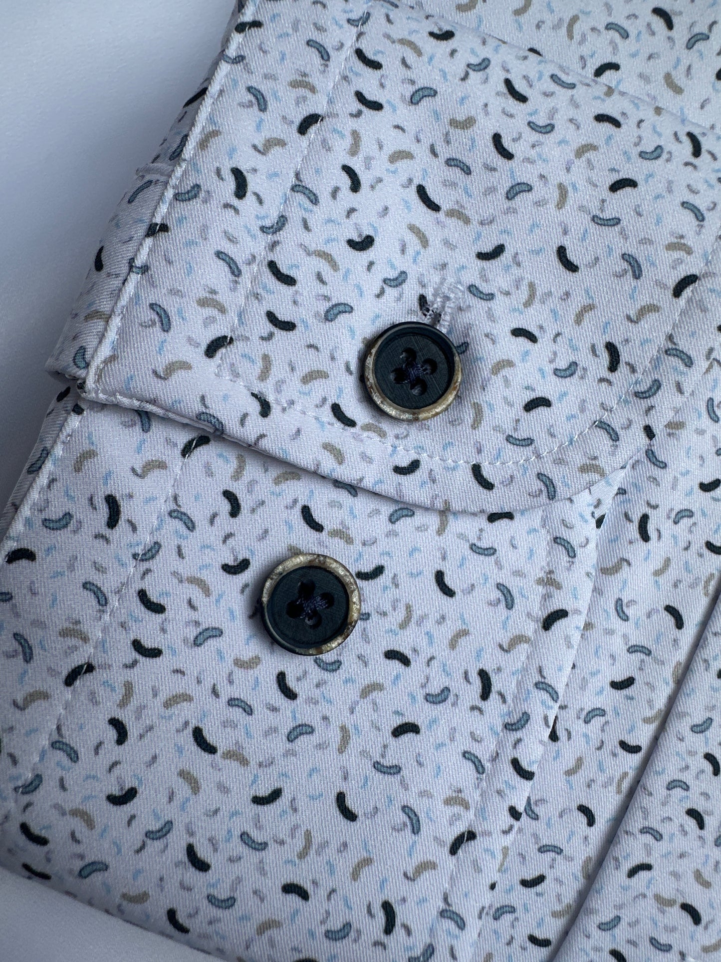 White micro-print shirt, button-down collar detail — Ryle Menswear, Tralee