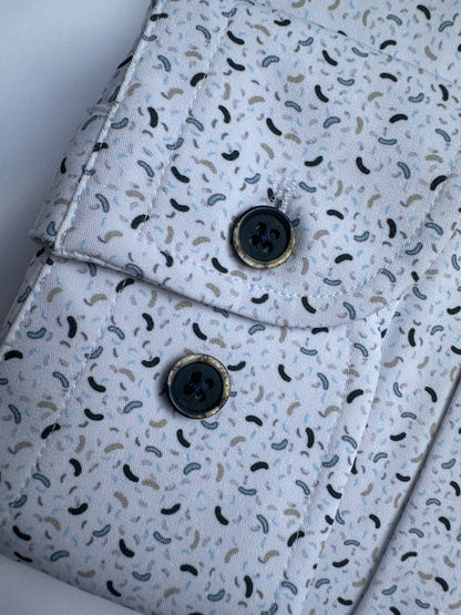 White micro-print shirt, button-down collar detail — Ryle Menswear, Tralee