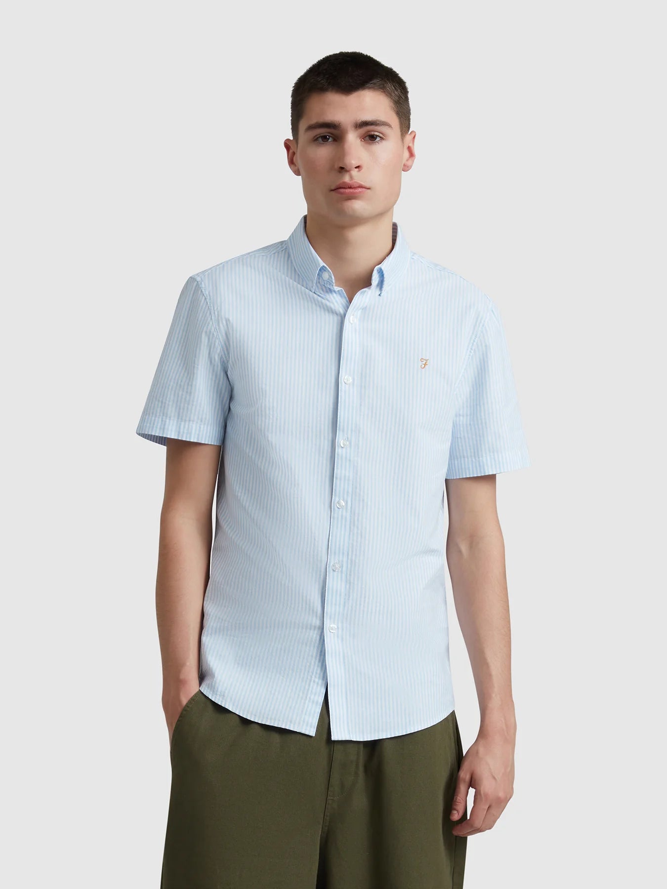 Farah Brewer Stripe Short Sleeve Shirt - Sky Blue F4WMD006_4681