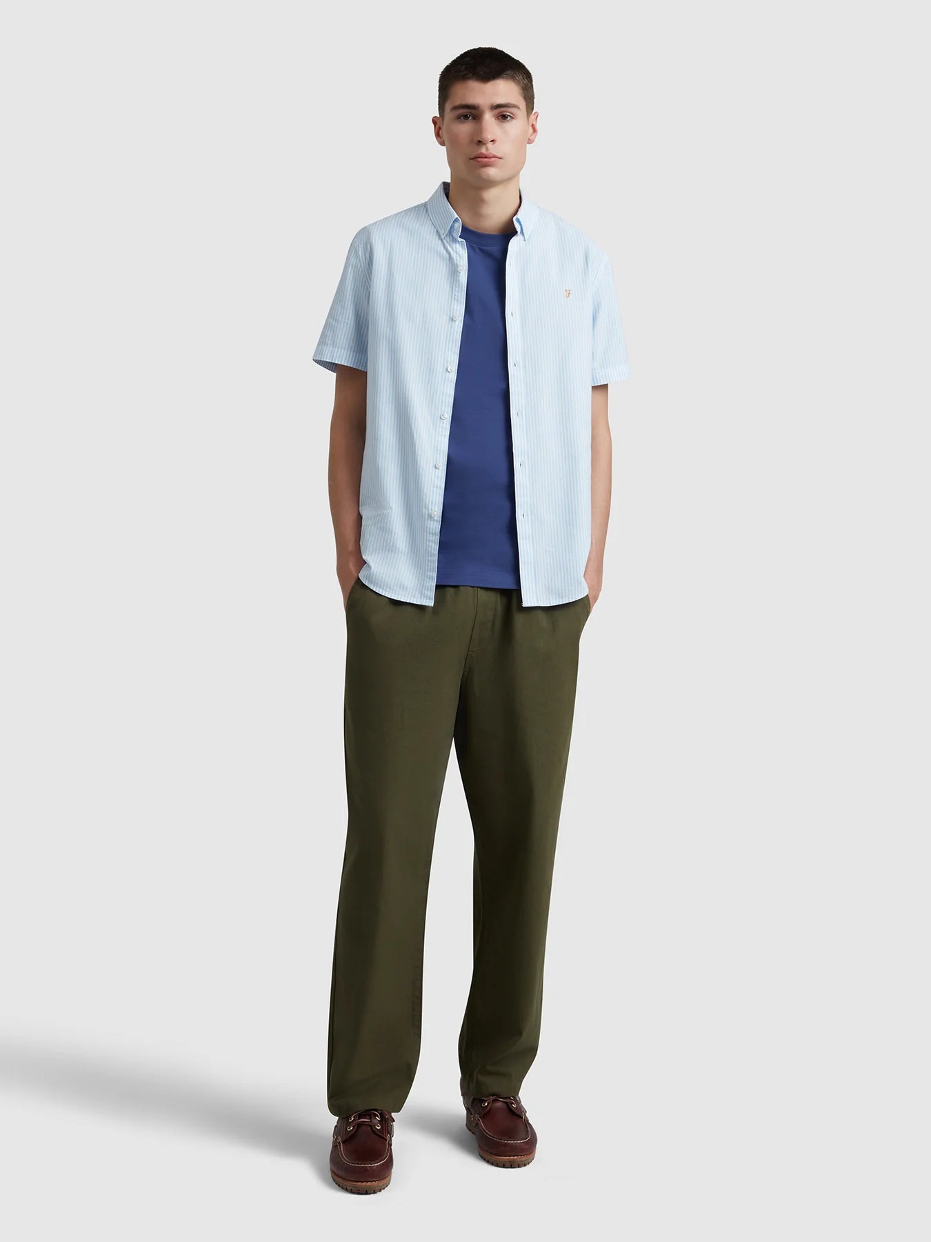 Farah Brewer Stripe Short Sleeve Shirt - Sky Blue F4WMD006_4682