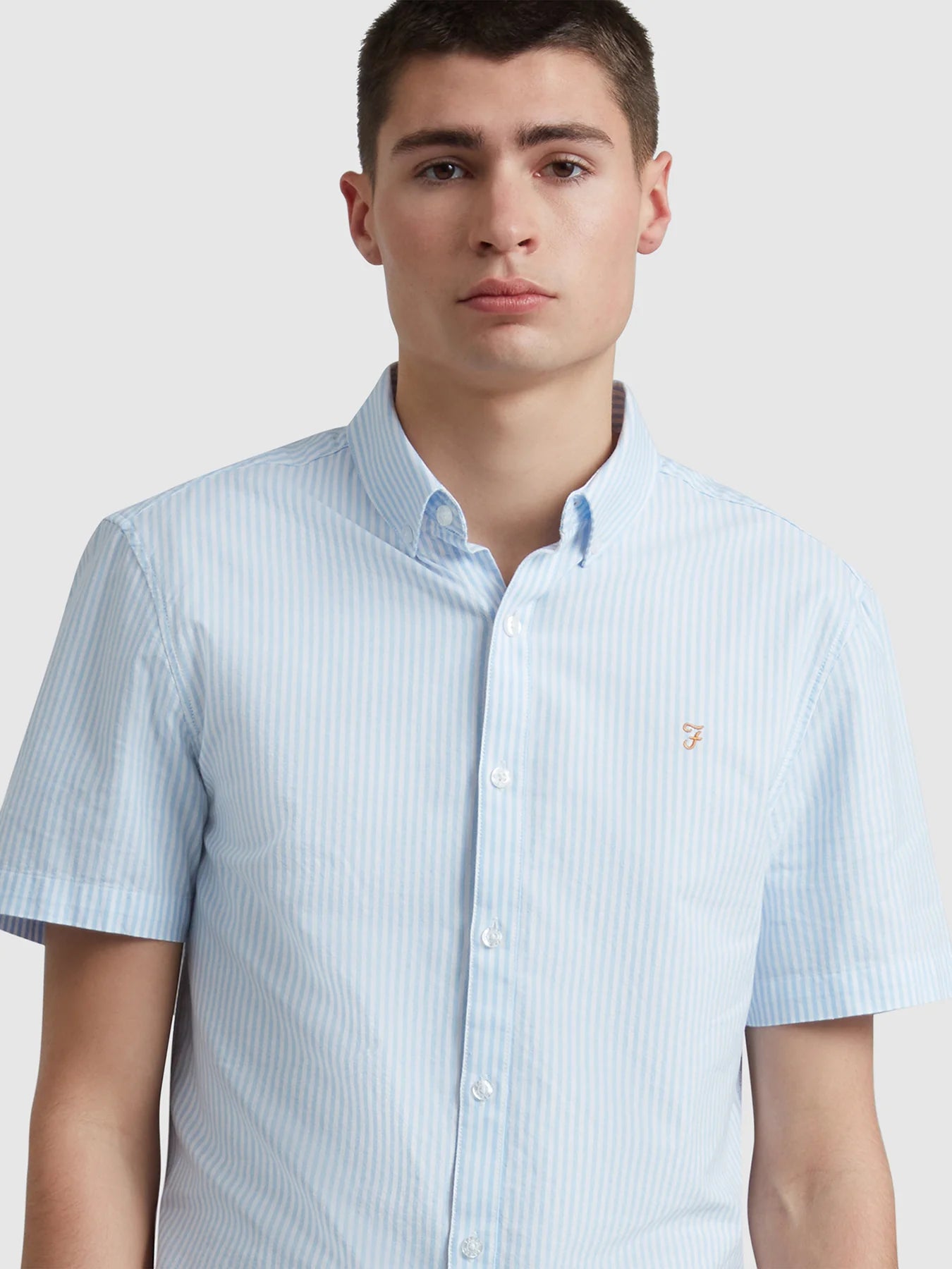 Farah Brewer Stripe Short Sleeve Shirt - Sky Blue F4WMD006_4684