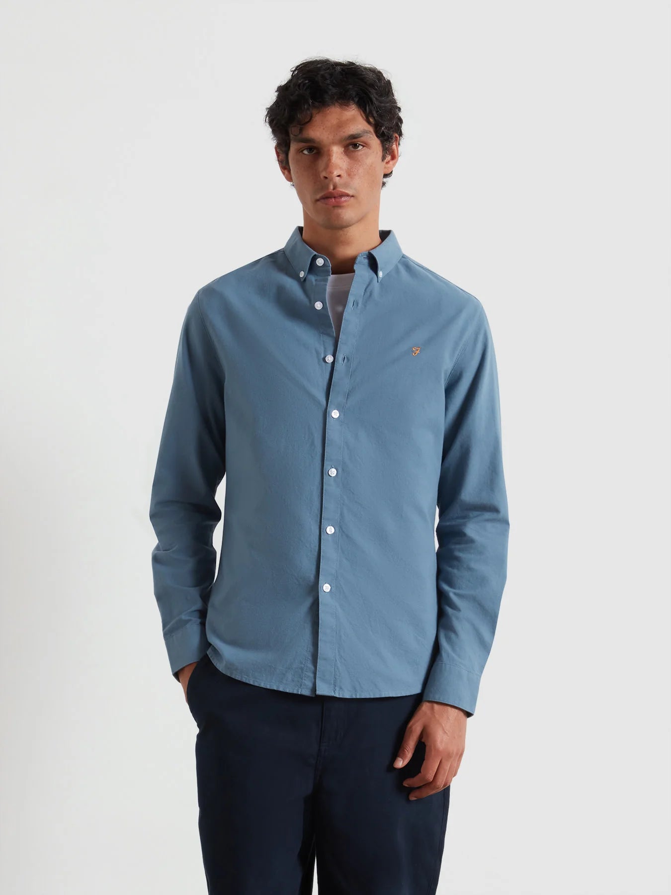 Farah Brewer Slim Fit Organic Cotton Oxford Shirt - Chalk Blue F4WSB0604131