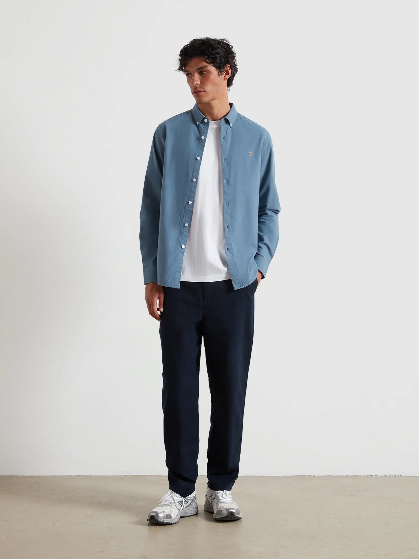 Farah Brewer Slim Fit Organic Cotton Oxford Shirt - Chalk Blue F4WSB0604132