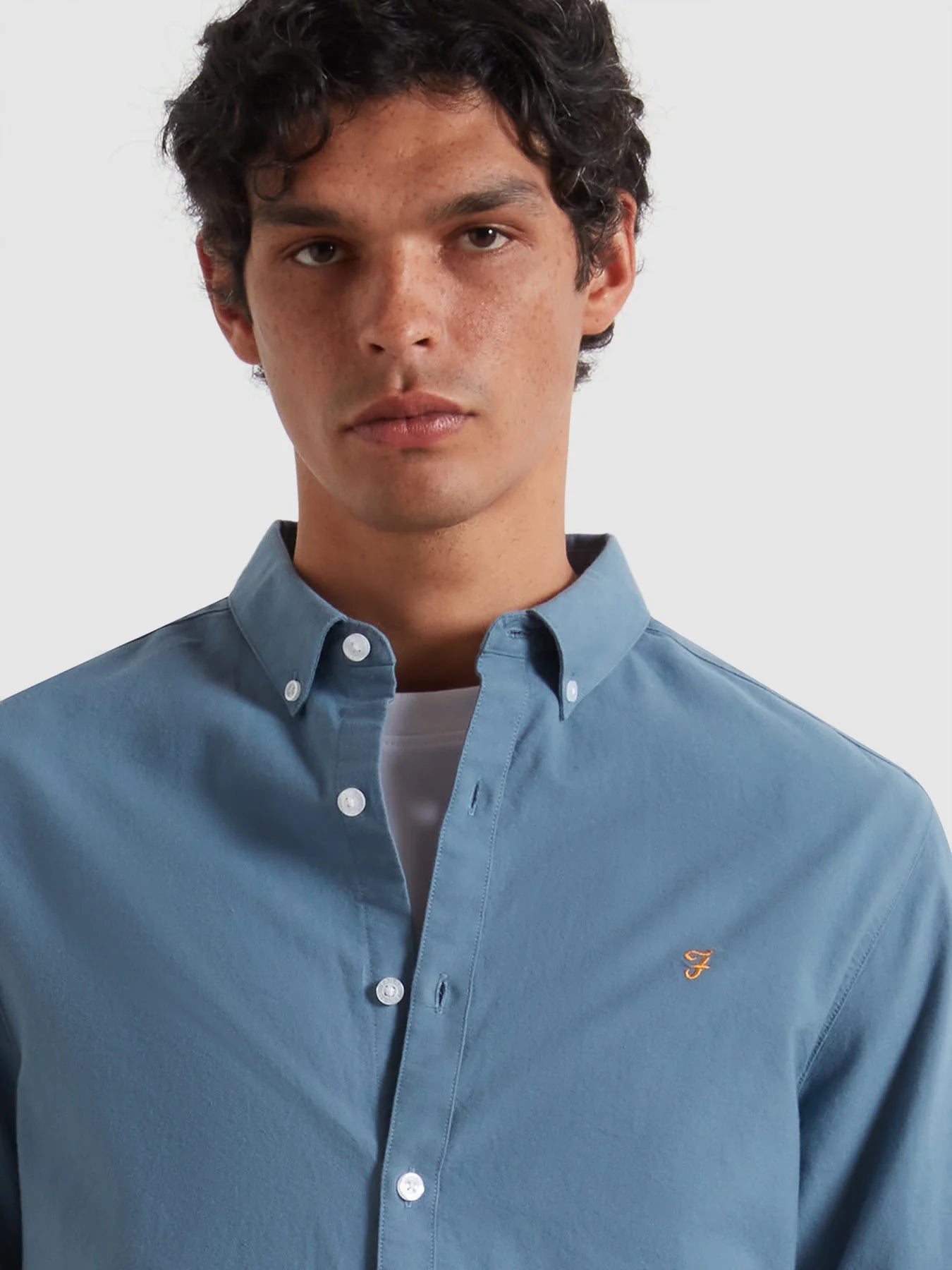 Farah Brewer Slim Fit Organic Cotton Oxford Shirt - Chalk Blue F4WSB0604134