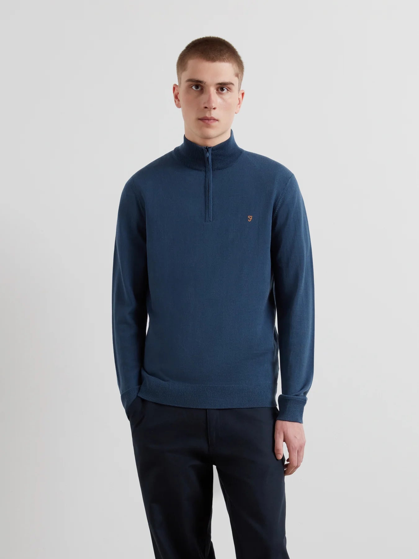 Farah Redchurch Merino Wool Quarter Zip Sweater - Blue River F4gf9082495-1