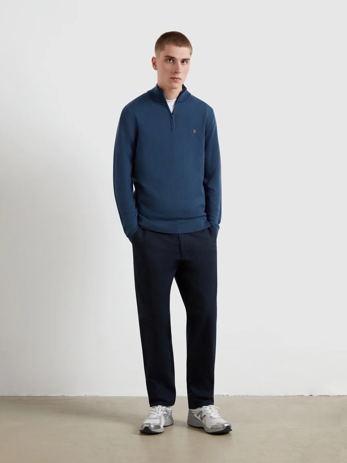 Farah Redchurch Merino Wool Quarter Zip Sweater - Blue River F4gf9082495-2