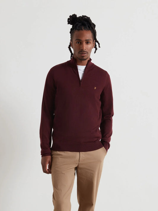 Farah Redchurch Merino Wool Quarter Zip Sweater - Bordeaux F4gf90825071