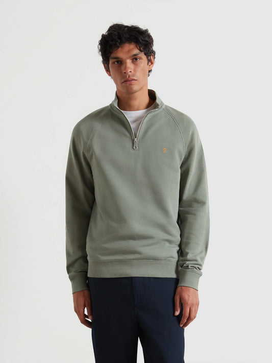 Farah Jim Organic Cotton Quarter Zip Sweatshirt - Tarragon Green F4ksb0733181