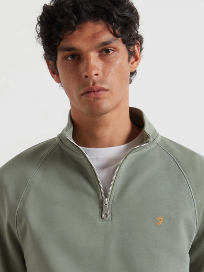 Farah Jim Organic Cotton Quarter Zip Sweatshirt - Tarragon Green F4ksb0733184