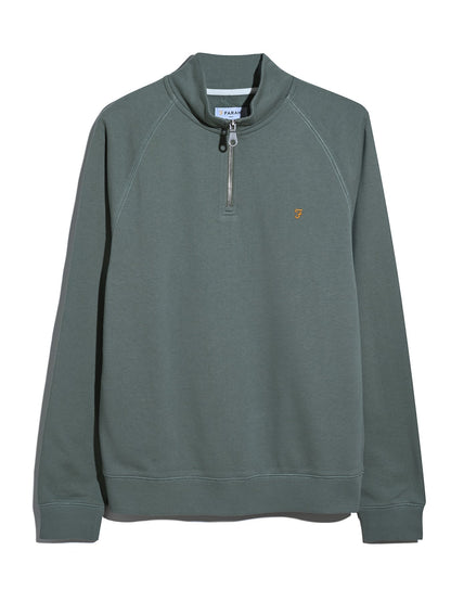 Farah Jim Organic Cotton Quarter Zip Sweatshirt - Tarragon Green F4ksb0733185