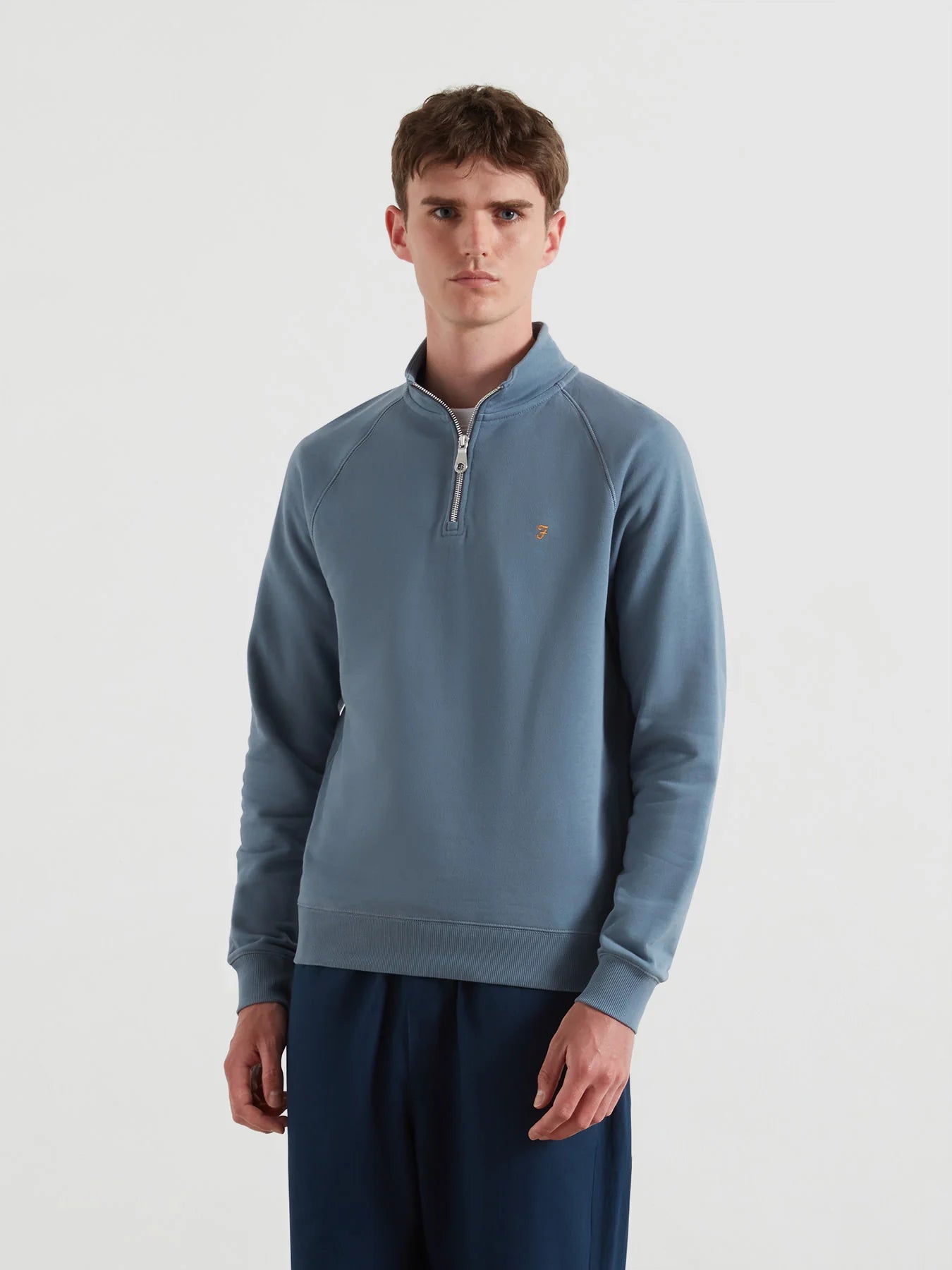 Farah Jim Organic Cotton Quarter Zip Sweatshirt - Chalk Blue F4ksb073413-1