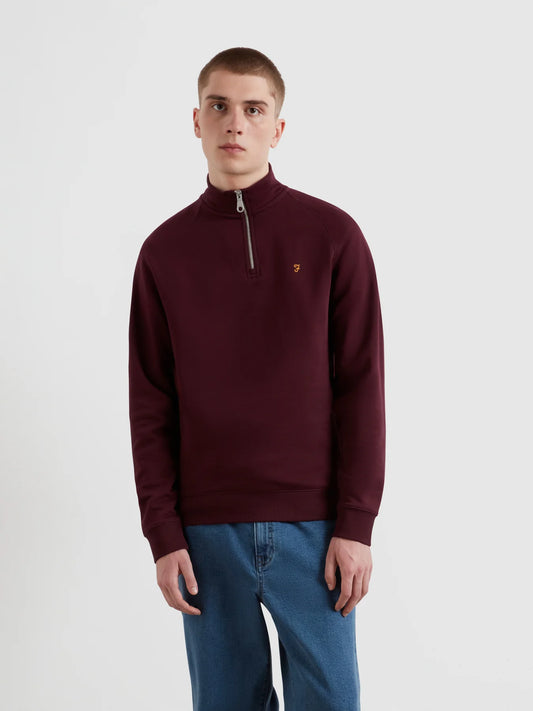 Farah Jim Organic Cotton Quarter Zip Sweatshirt - Bordeaux F4ksb0735075