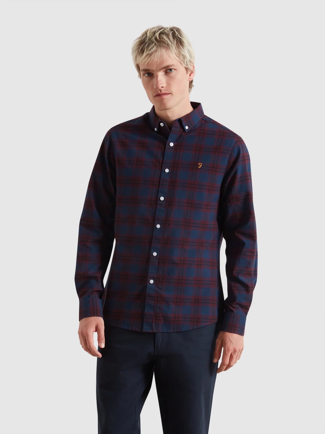 Farah Brewer Check Oxford Shirt - Bordeaux F4wff0845071