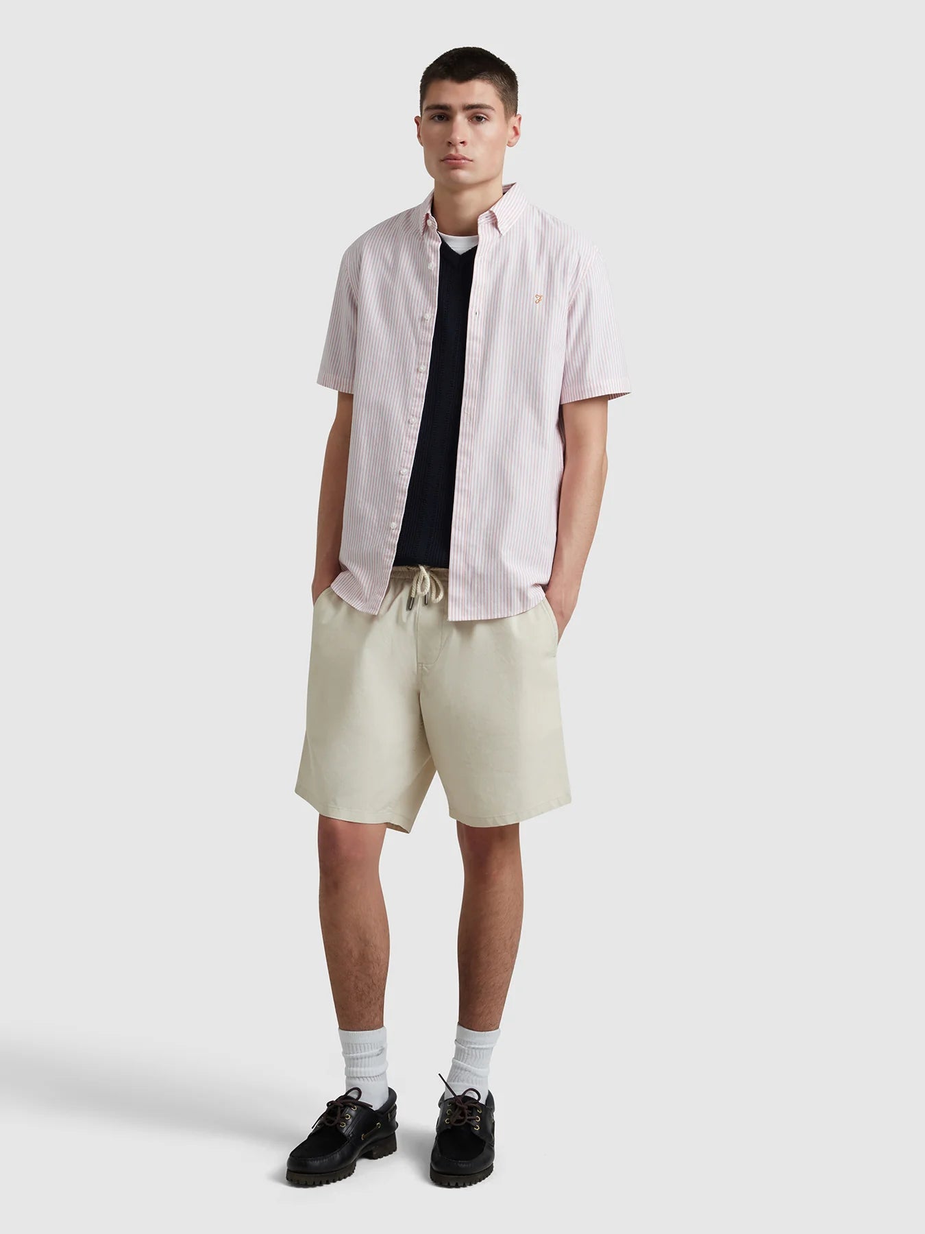 Farah Brewer Stripe Short Sleeve Shirt - Carnation Pink F4wmd0066772