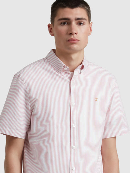 Farah Brewer Stripe Short Sleeve Shirt - Carnation Pink F4wmd0066774