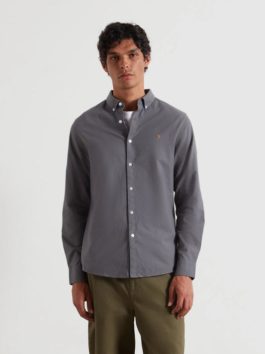 Farah Brewer Slim Fit Organic Cotton Oxford Shirt - Grey Shade F4wsb0600261