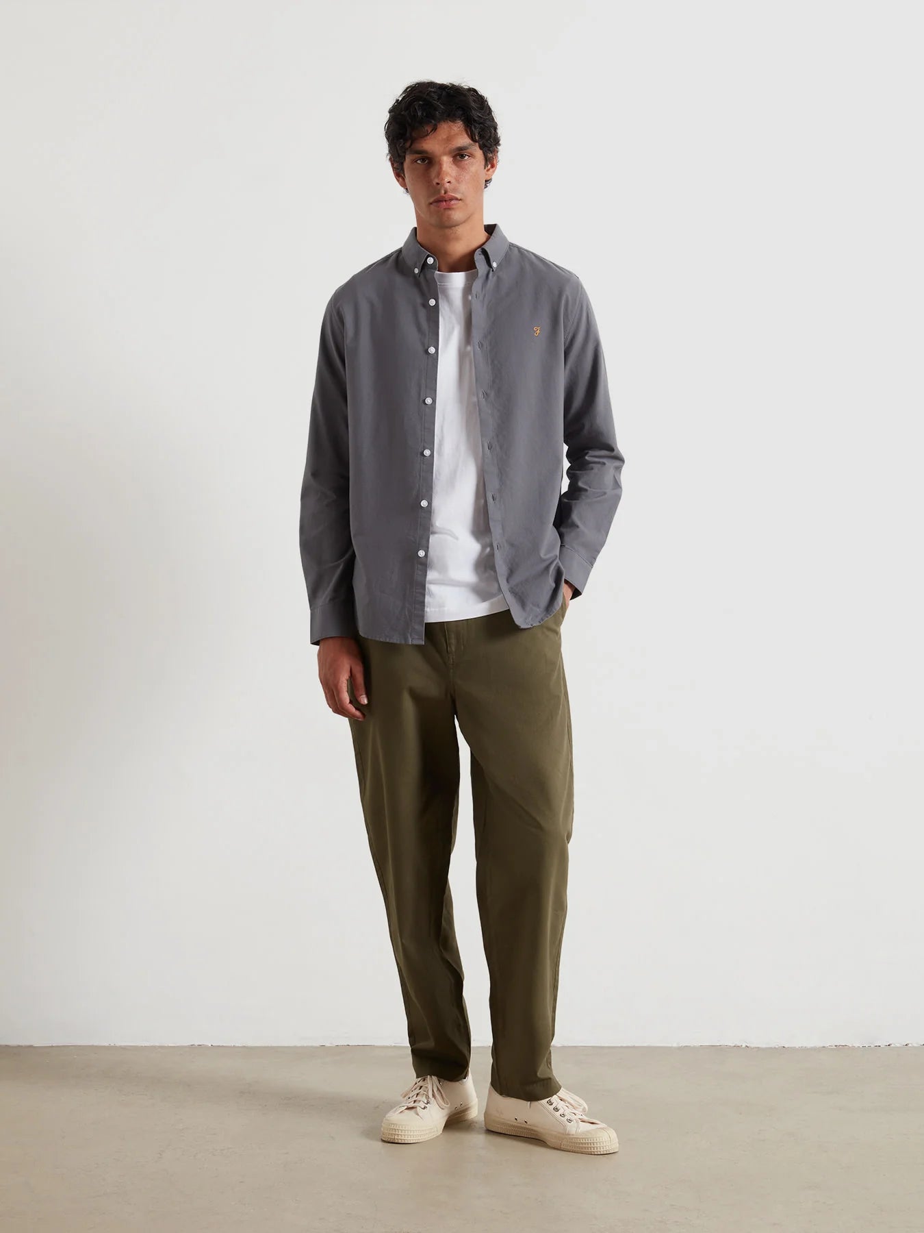 Farah Brewer Slim Fit Organic Cotton Oxford Shirt - Grey Shade F4wsb0600262