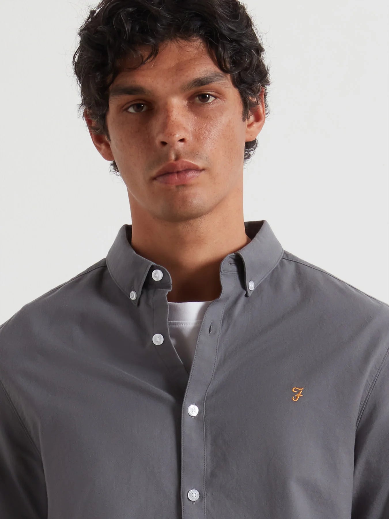 Farah Brewer Slim Fit Organic Cotton Oxford Shirt - Grey Shade F4wsb0600264