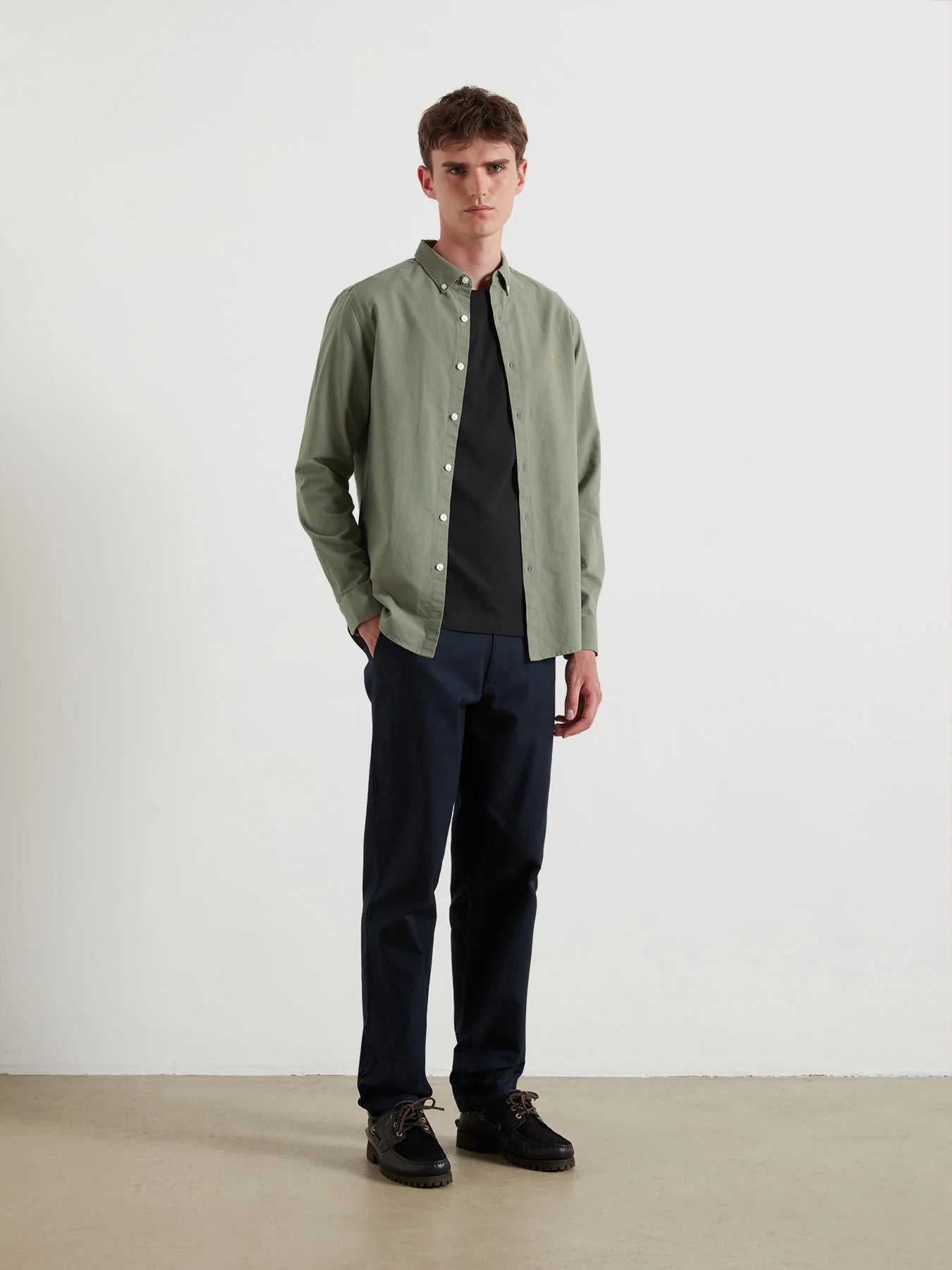 Farah Brewer Slim Fit Organic Cotton Oxford Shirt - Tarragon Green F4wsb0603182_326b0acf-6e4f-415f-811f-1fe110e28ac2