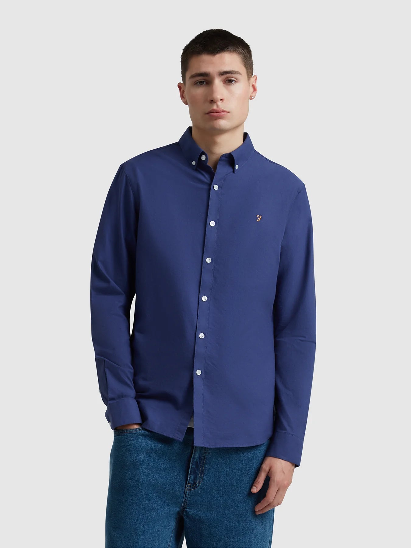 Farah Brewer Slim Fit Organic Cotton Oxford Shirt - Sigil Blue F4wsb0604151