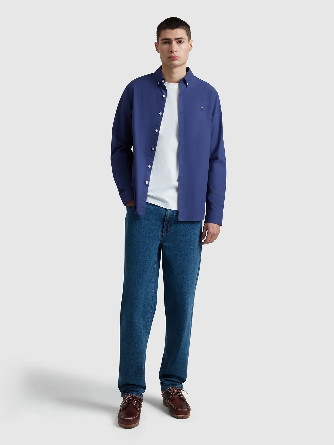 Farah Brewer Slim Fit Organic Cotton Oxford Shirt - Sigil Blue F4wsb0604152